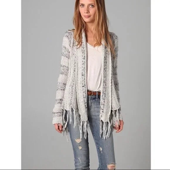 Free People Small Anthropologie Cardigan Sweater Knit Runaway Love Gray Top - Picture 5 of 13